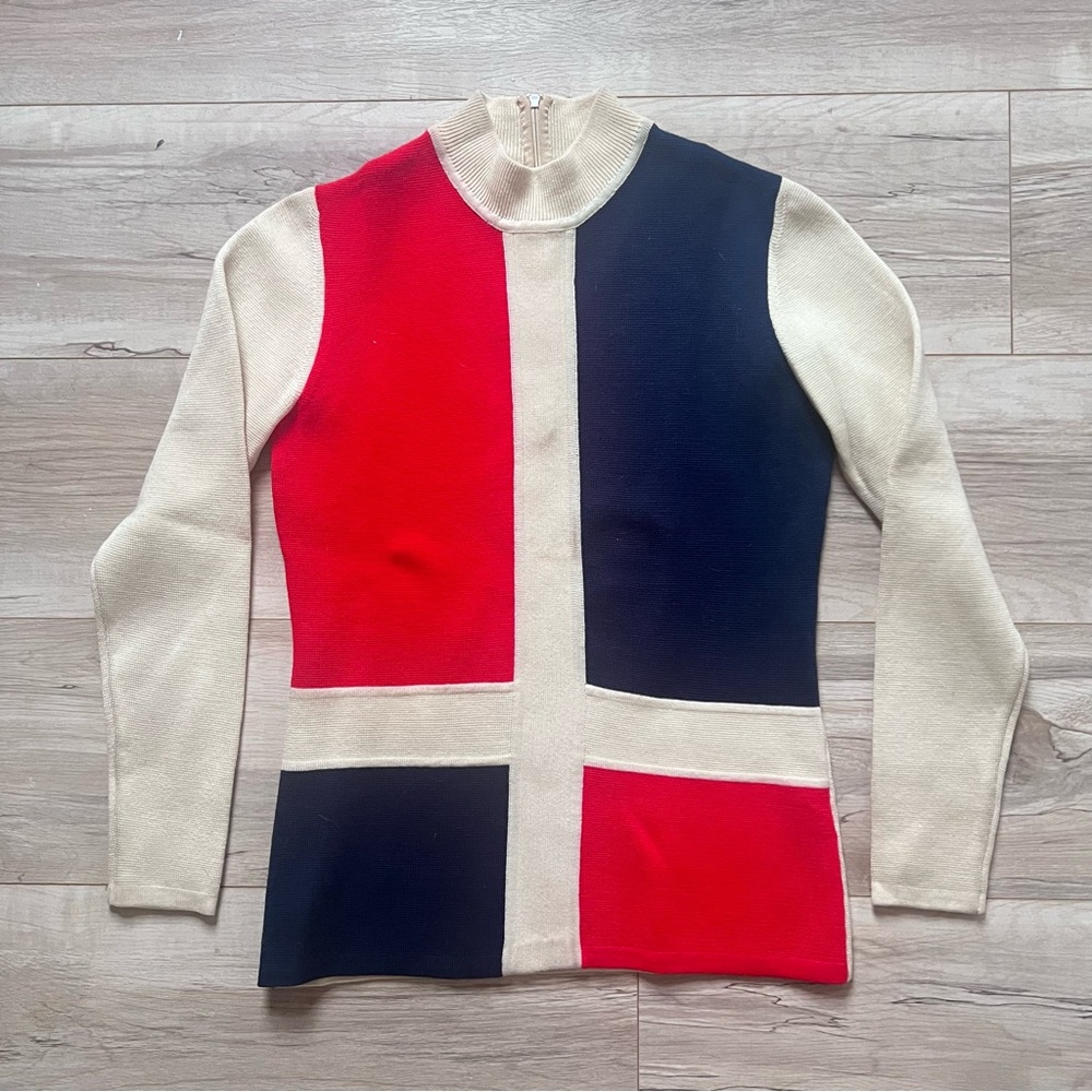 Retro Vintage Colorblock Turtleneck Sweater